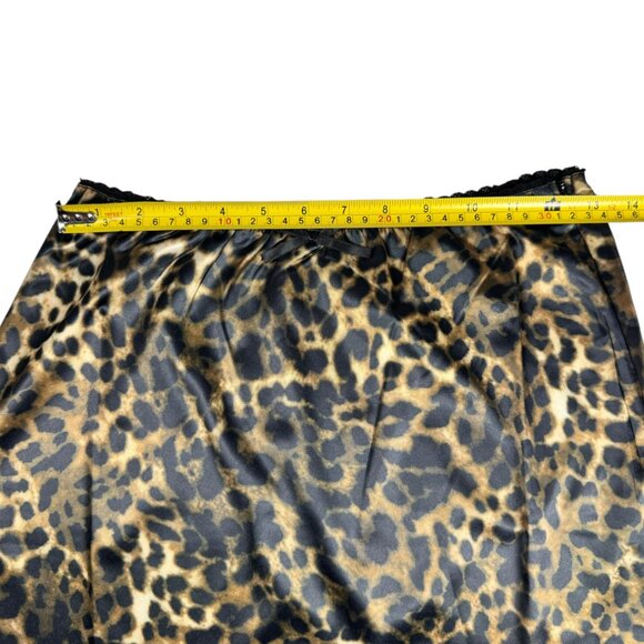 NEW Y2K Leopard Print Satin Midi Skirt Sz S Tan Black A-Line Animal Print 90s - Picture 5 of 10